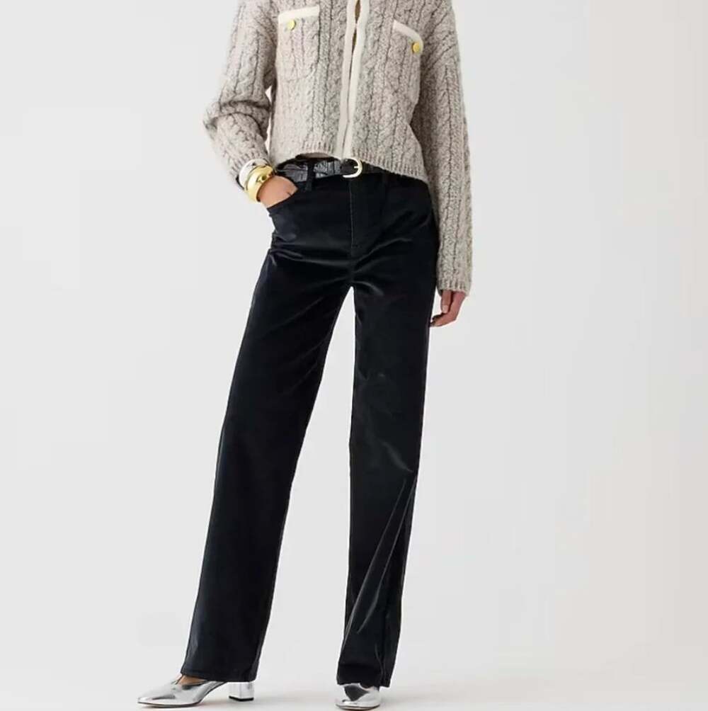 J. Crew Stretch Velvet Slim Wide Leg Pant Black BV663 Size 24P